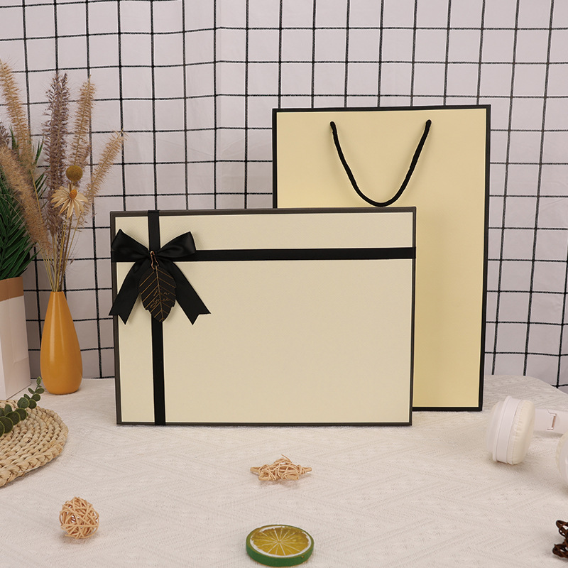Beige Rectangular Gift Box Empty Box Scarf Shirt Intimates Clothing Heaven and Earth Cover Packaging Box Bow Gift Box