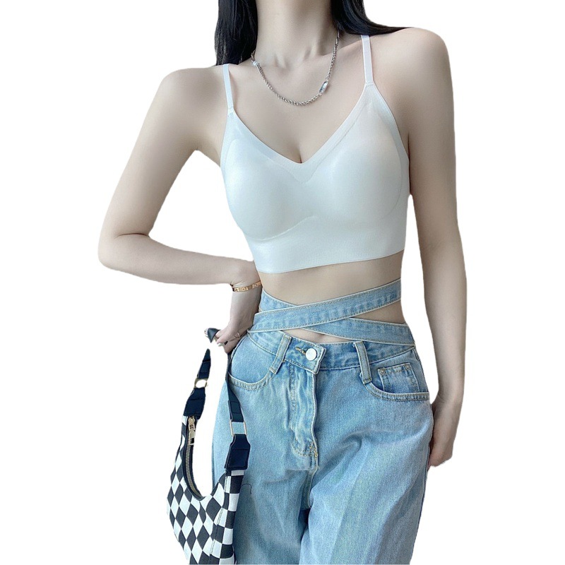 Qingman Summer U-Shaped Beautiful Back Intimates for Women Genuine Patented Seamless Tube Top Suspender Backless Heart-Shaped Thin Bra for Women