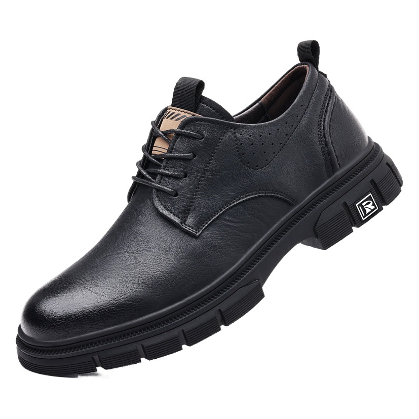 2025 New Genuine Leather Men's Shoes Low-Top British Style Leather Shoes Men's Trbottomy Easiest for Match Soft Sole Korean Style Casual Work Shoes for Men