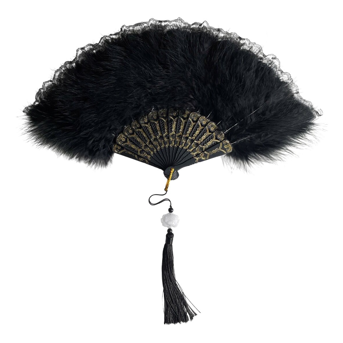 Hanfu Cheongsam fan folding fan Chinese style black feather ancient fan New Chinese dance fan Christmas decorations