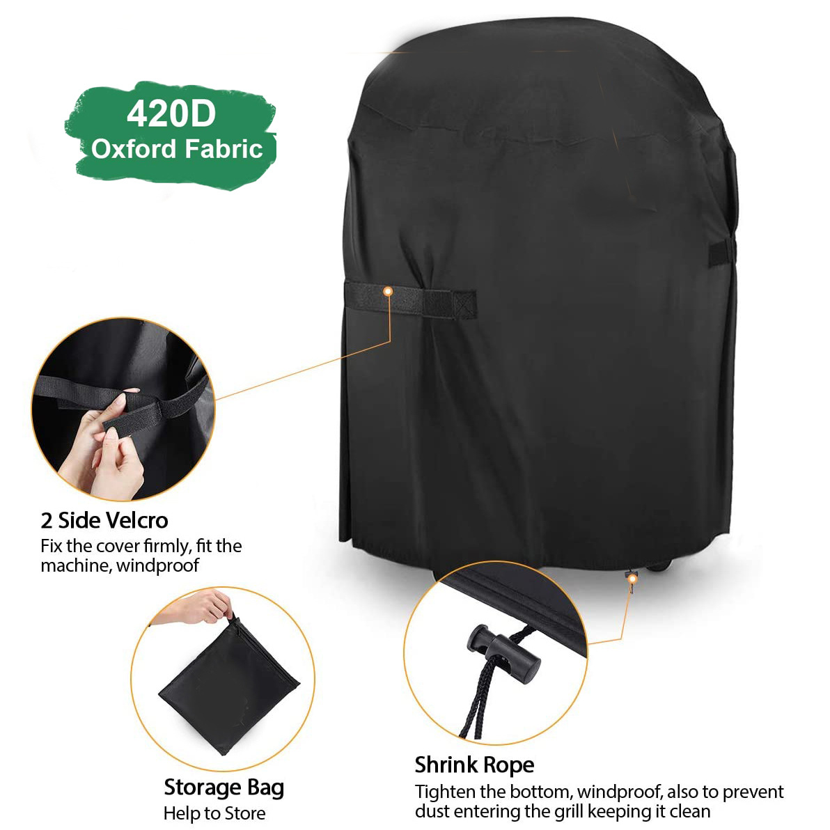 Picture of Amazon hot sale cross-border round barbecue cover outdoor oven cover rainproof dustproof sunshade furniture cover BBQ cover
