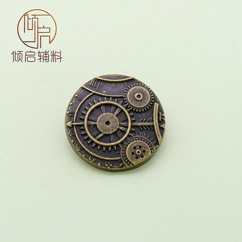 British style Wheel of Time mechanical gear pattern button vintage men's jacket Leather sweater all-match suit button button