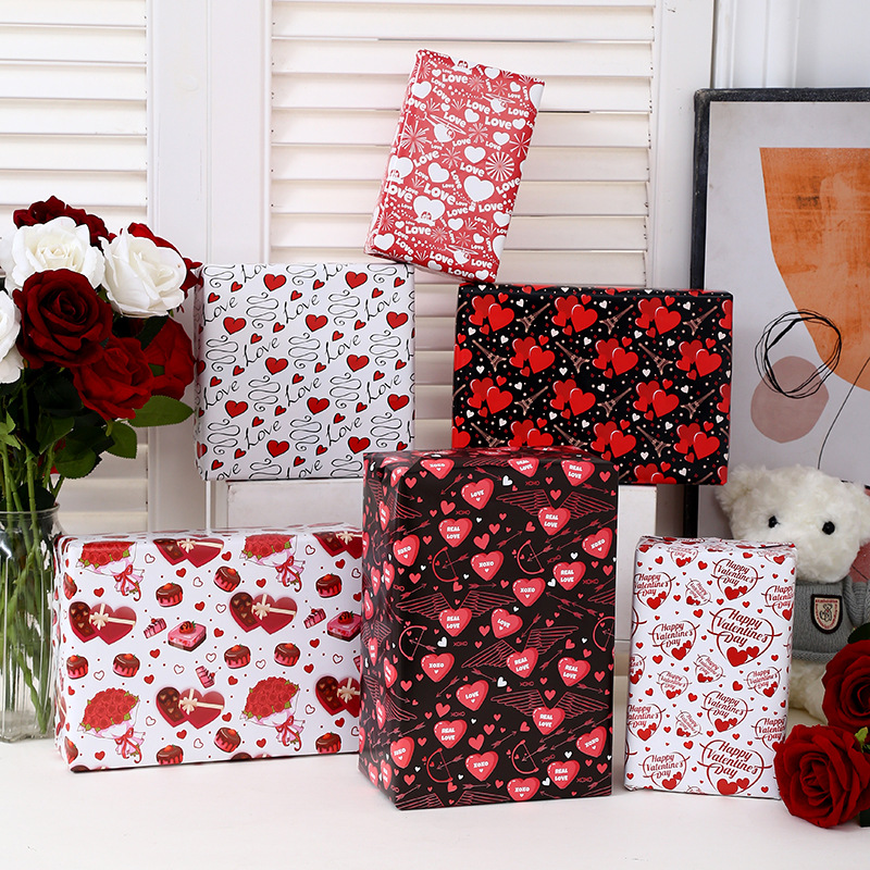 Amazon hot sale heart-shaped printing wrapping paper Valentine's Day gift box wrapping paper holiday gift wrapping paper wholesale