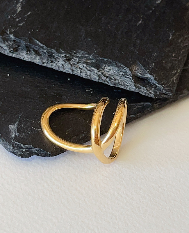 Picture of European and American Ins Cold Style Niche Stylish Design Asymmetrical Twisted Line Ring Titanium Steel 18K Non-Fading Trend