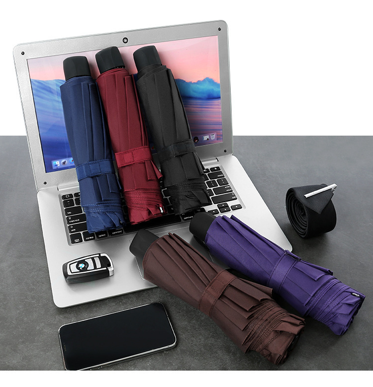Picture of Eight-bone reinforced solid color business umbrella advertising umbrella three-fold umbrella folding umbrella logo Paradise Umbrella