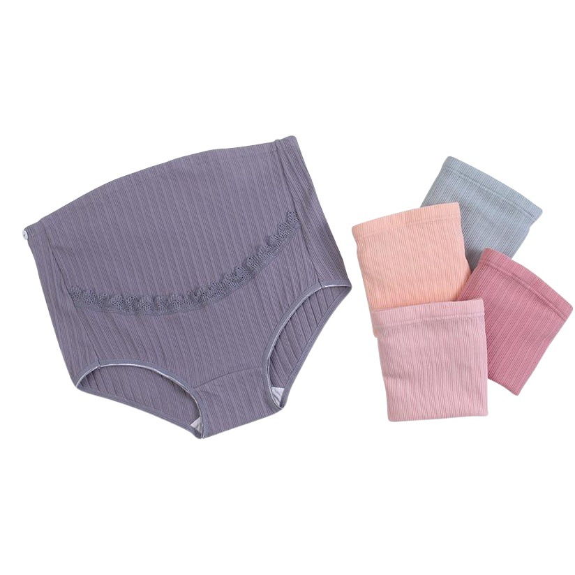 Pregnant Women's Underwear Large Size Breathable High Waist Abdomen-supporting Adjustable Pregnancy Lace Combed Cotton Rib Briefs