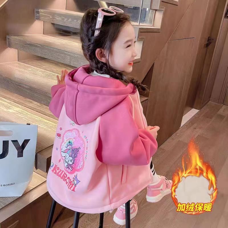 Picture of Girls' 2024 New Autumn and Winter Children's Winter fleece-lined Children's Hooded Foreign Style Thickened Warm Hoodie Coat