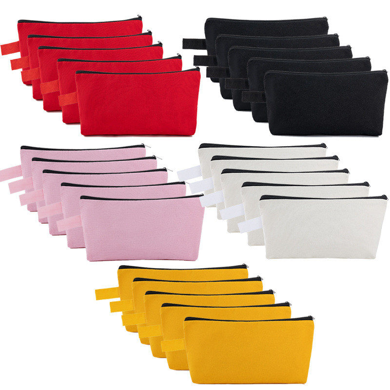 Cross-Border Blank Color Canvas Bag Cosmetics Storage Bag Stationery Pencil Bag Outdoor Travel Toiletries Zipper Bag