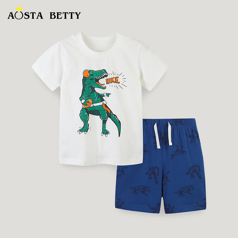 Picture of European and American Style Summer New Children's Wear Knitted Cotton Children's Short-sleeved suit Children's Printed T-shirt Two-piece Set