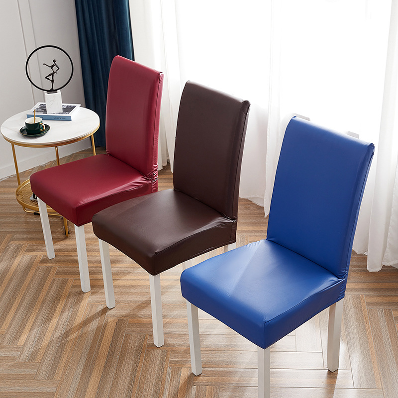 Chair Cover Cross-border New Solid Color Stretch Leather Seat Cover Amazon Dining Chair Office Waterproof and Dustproof Chair Cover