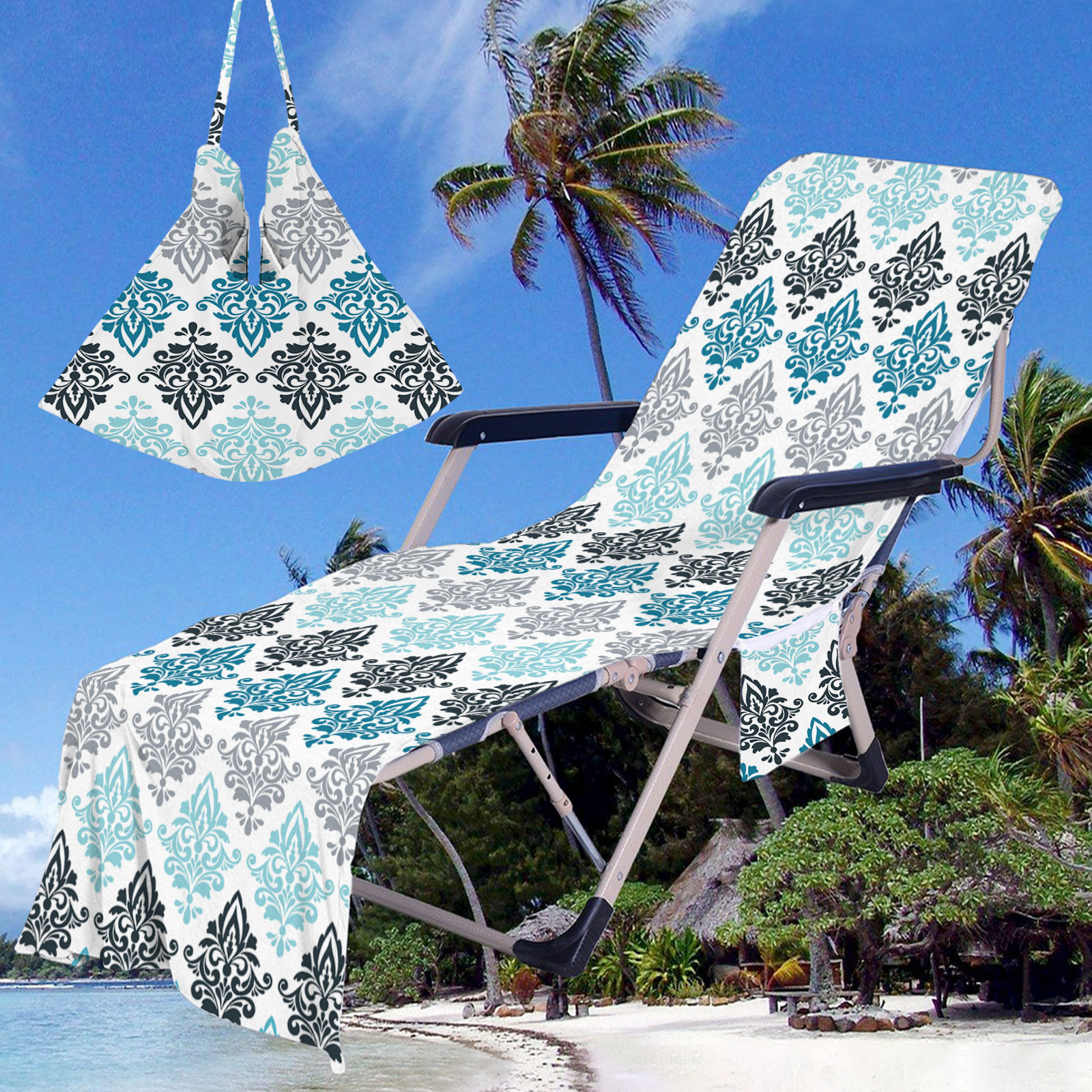 Cross-Border Supply of Beach Chair Covers, Microfiber Beach Chair Covers, 3D Digital Printing, Retro Fashion Pattern Series