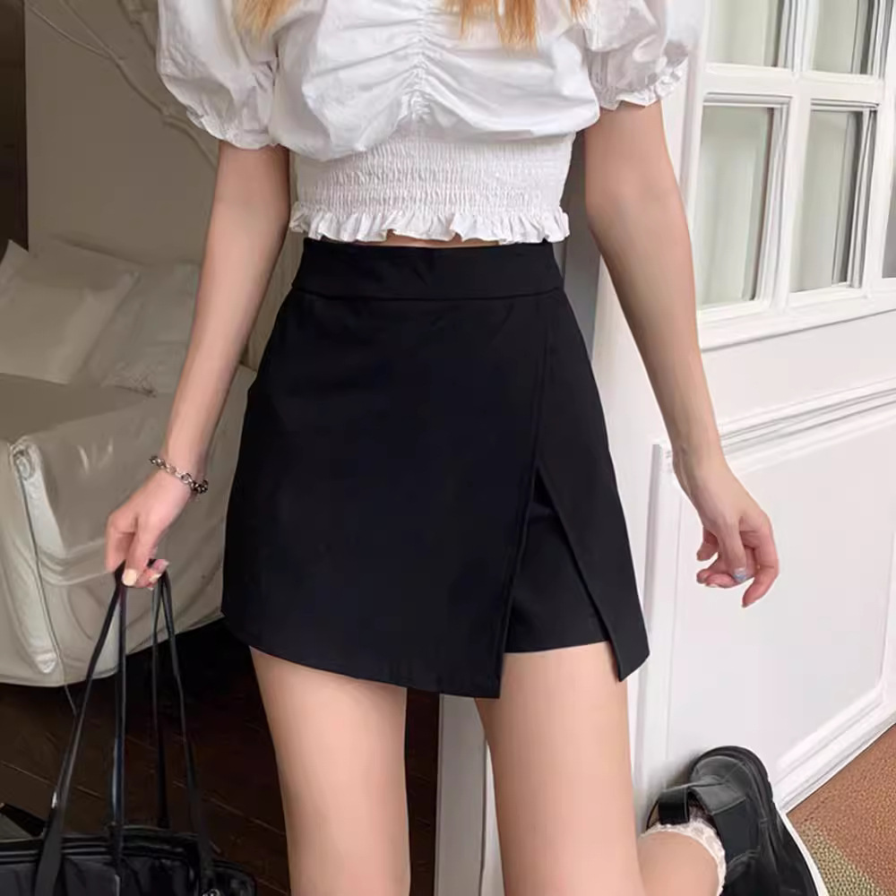 Small high waist A- line skirt women's summer thin 2022 New Fork slimming sheath short culottes fashion