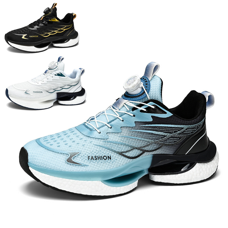 2025 New Summer Men's Shoes Rotating Button Running Sports Shoes Men's Breathable Thick Sole Popcorn Cushioning Running Shoes