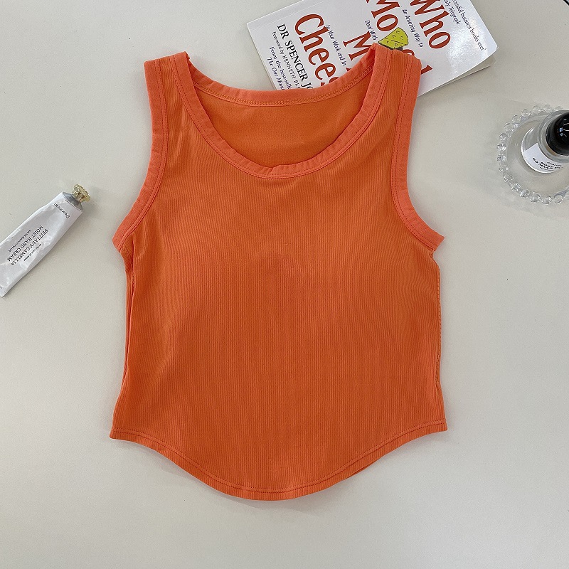 Picture of Women's wide-shoulder solid color vest with chest pad fixed Cup slim fit comfortable inner wear beauty back outer wear sleeveless bottoming top