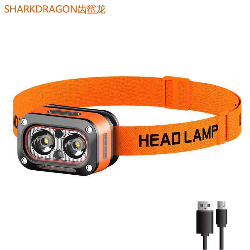 Cross-border new three-light source induction headlight Type-C charging outdoor fishing running lightweight LED small headlight
