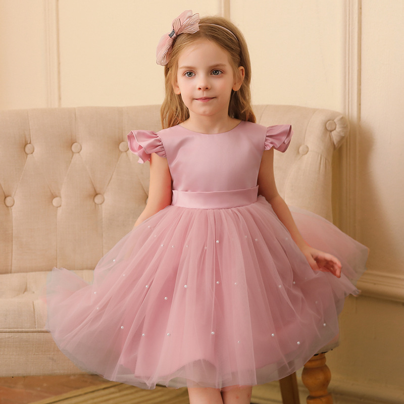 Cross-Border Hot-Selling Export Girls Ins Mesh Skirt Dress 3~8 Years Old Flower Girl Flying Sleeve Princess Skirt Kidsren's Dress