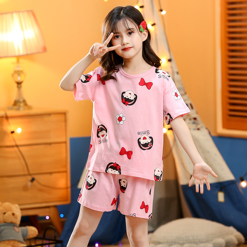 Picture of 2024 New Kidsren's Summer Short-Sleeved Suit Home Clothes Pajamas Pure Cotton Thin Air-Conditioned Clothes Princess Girls Baby
