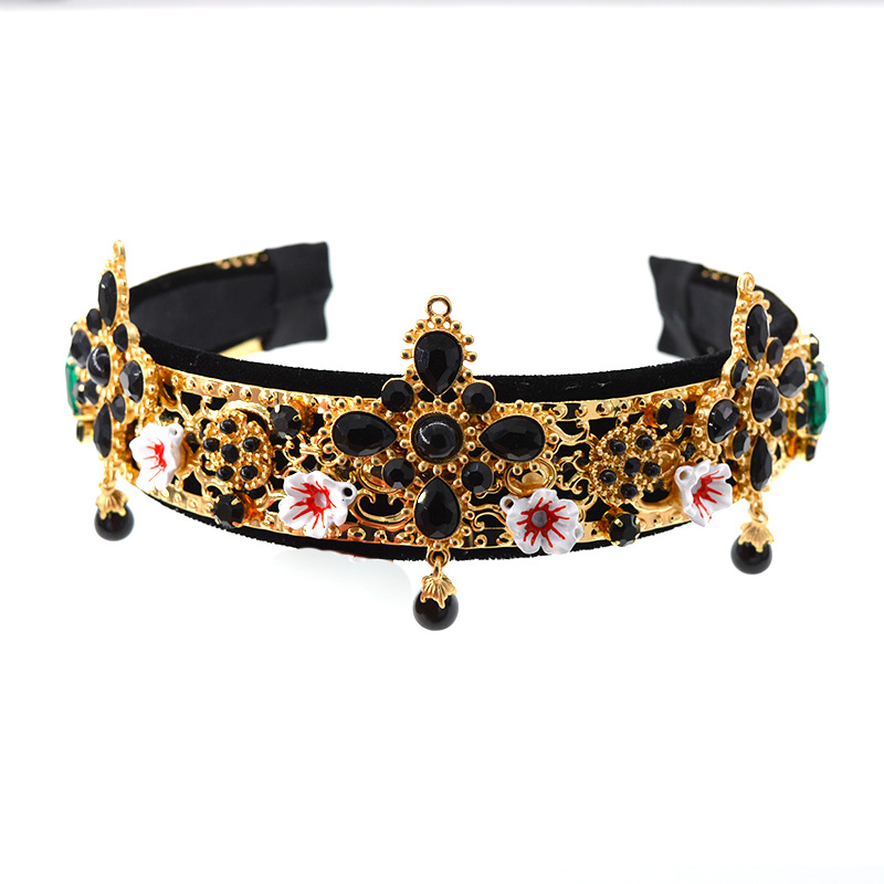 Ethnic style hairpin European and American fashion headband colorful butterfly bee Diamond-embedded wide headband flannel hairpin retro headdress