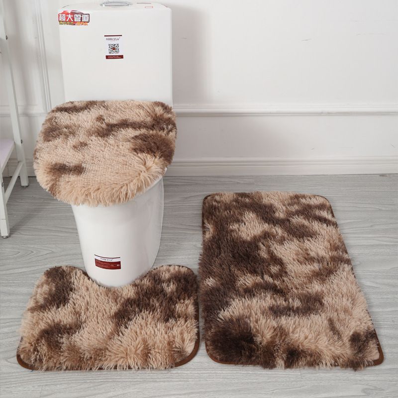 Tie-Dye Long-Haired Carpet Toilet Three-Piece Set Non-Slip Foot Mat Bathroom Absorbent Set Cross-Border Amazon Hot Sale