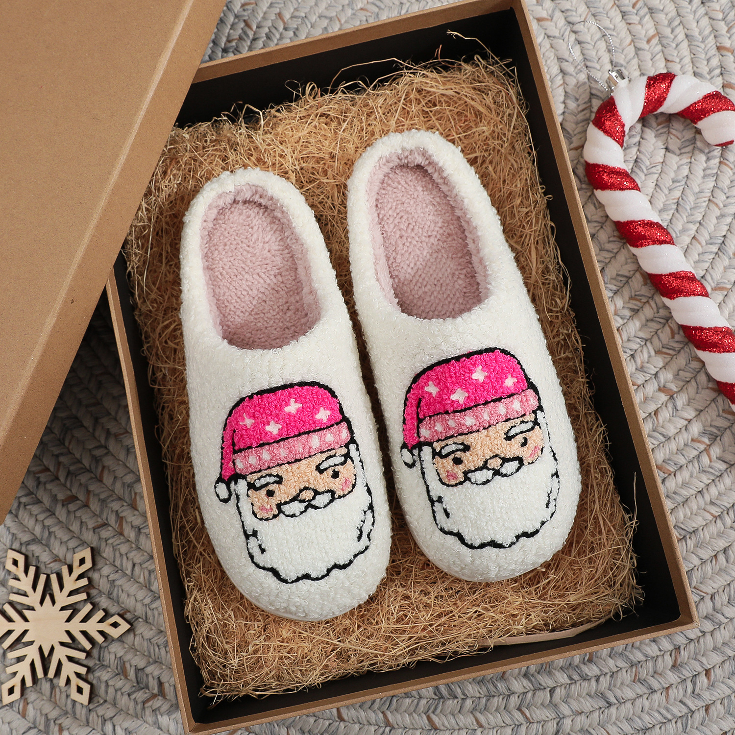 Cross-border TEMU pink Christmas old man cotton slippers women's home winter wool slippers Amazon wholesale generation