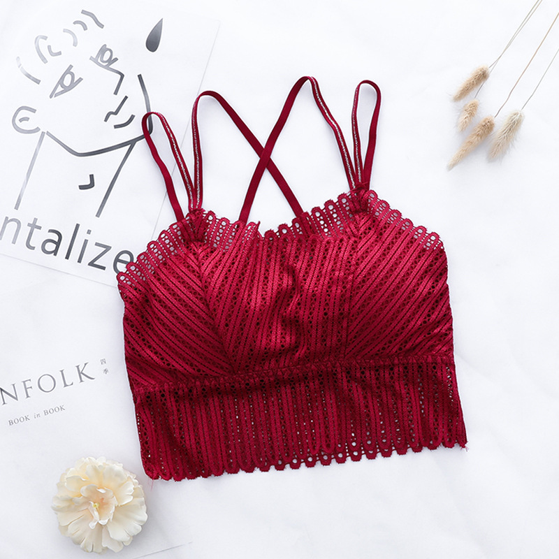 Picture of 2021 Lace Hollow-Out Strapless Sexy Camisole with Built-In Bra, Back Cross Anti-Exposure Underwear, Beautiful Back Tube Top for Commuting