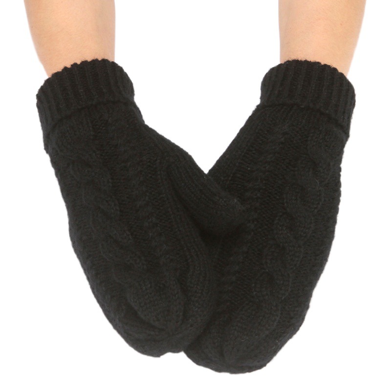 Knitted Gloves Women's Winter Korean Style Gloves Warm Thickened Velvet Gloves Men's Cold-proof Riding Solid Color Finger Bag Gloves