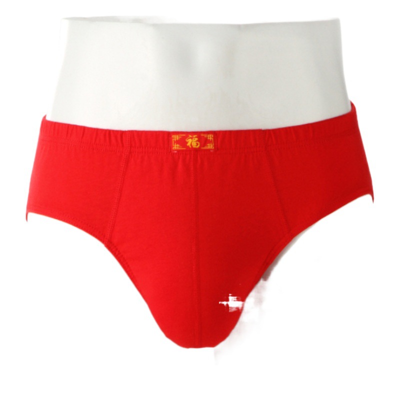 SOURCE Factory big red triangle men's underwear birth year red FU character mid waist cotton breathable red underpants