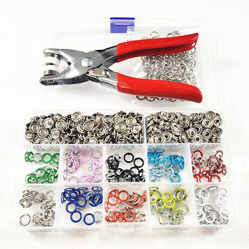 Spot wholesale 9.5mm five claw buckle hollow color children's buttons + hand press pliers tool four-button snap button set