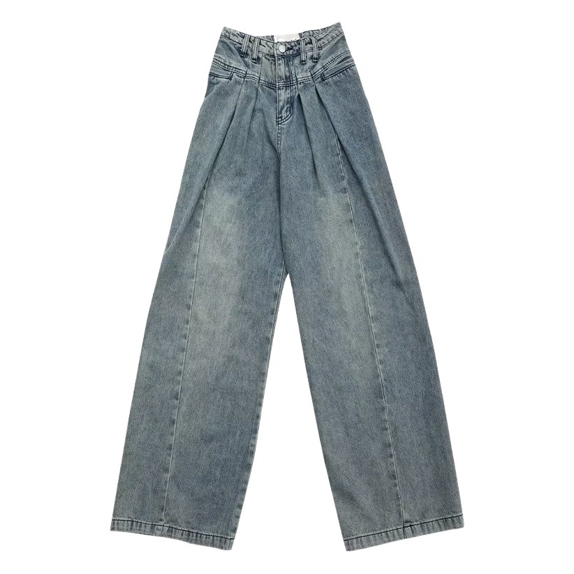 2023 New American Style Retro Dip Wide Leg Trendy Brand Design Sense High Street Slim Look Jeans fleece-lined Trousers Women