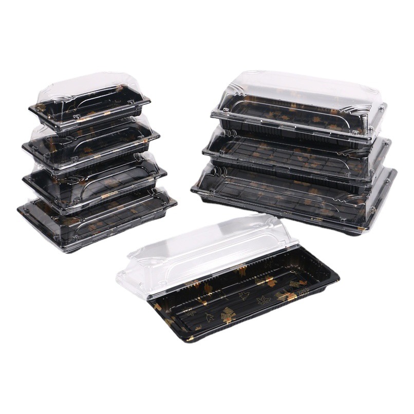 P disposable sushi box pet plastic salmon transparent box with lid Japanese style printing lunch box rectangular packing box