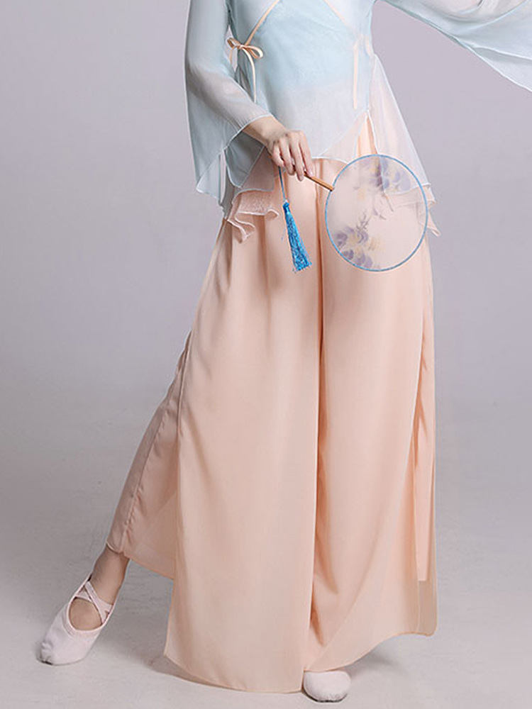 Classical dance pants, women's loose chiffon pants, Chinese style practice clothes, slits, flowing wide-leg pants, body charm, dancing pants