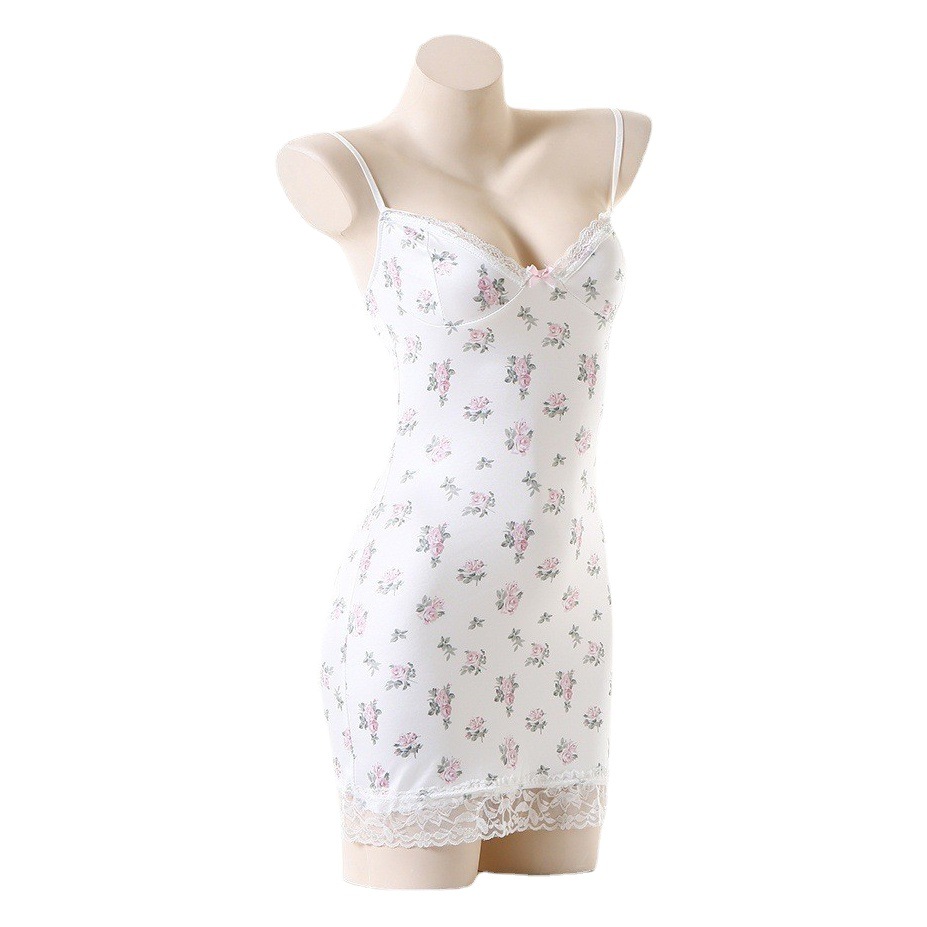 Sexy Lingerie, Fresh Floral Home Clothes, Export Popular Fairy Style Milk Silk Elastic Suspender Dress