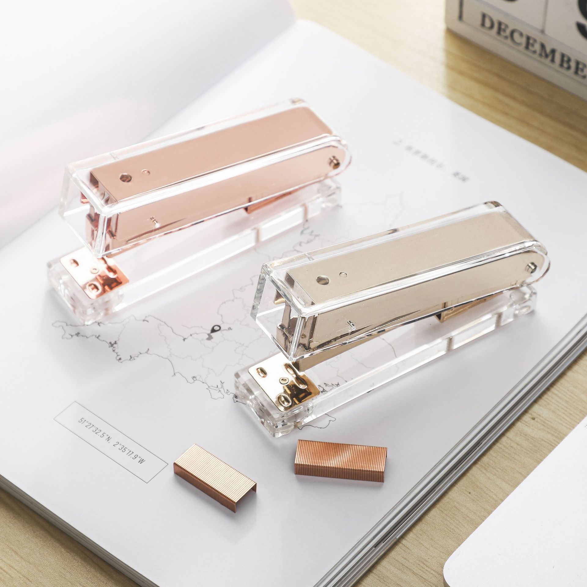 Mingqiang Transparent Acrylic Stapler Transparent Rose Gold Stapler Large Size Binding Machine Desktop Office Supplies