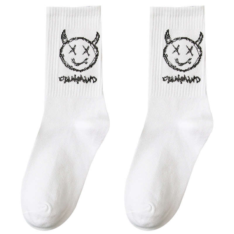 Picture of Distinctive Left and Right Foot Hip Hop Socks Women's Ins Trendy Cotton Mid-Tube Socks Women's Trendy Black and White Sports Socks Autumn