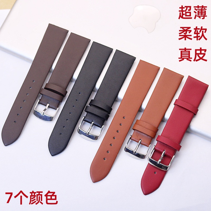 Plain Calfskin Leather Strap Full Thin Thickness Soft Pin Strap Genuine Leather for CKGTDW Huawei Strap