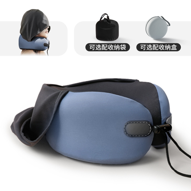 Picture of U-shaped Pillow Neck Protection Hooded Travel Portable Aircraft Neck Protection Memory Foam Travel Pillow Collectable Folding U-shaped Cross-border