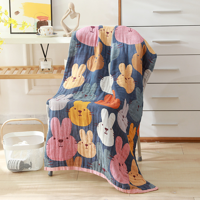 Picture of Wholesale Colored Cotton Four-Layer Gauze Bath Towel Absorbent Adult Couple Household Bath Towel Four Seasons Cartoon Cotton Bath Towel
