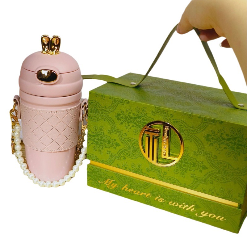 Chanel style pearl chain vacuum cup goddess high-looking simple exquisite high-end crossbody portable office water Cup