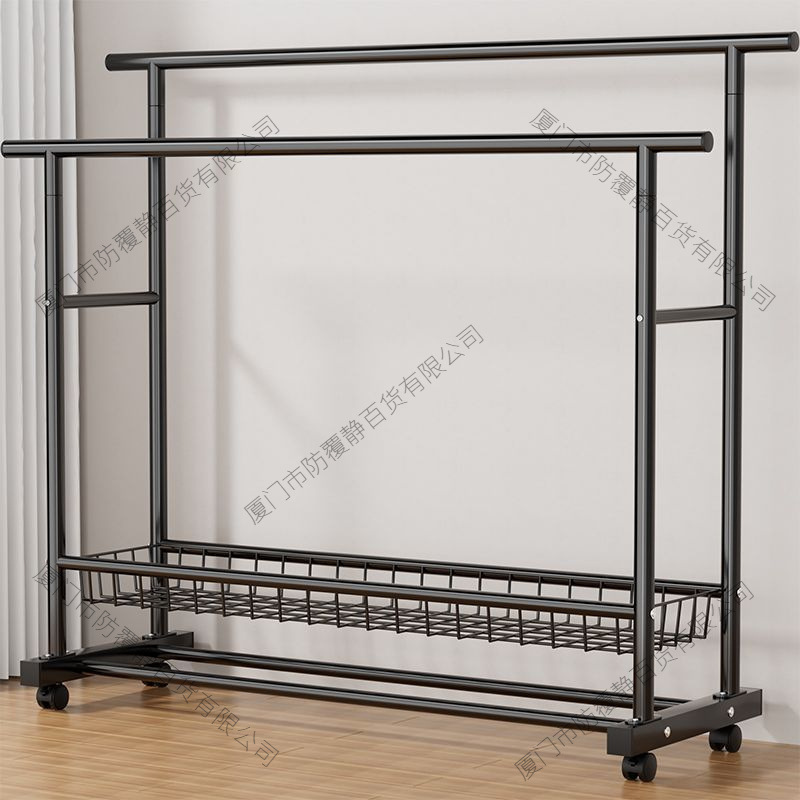 Clothes Rack, Extra Thick Floor-Standing Vertical Household Bedroom Clothes Rack, Simple Double-Row Clothes Rod with Wheels