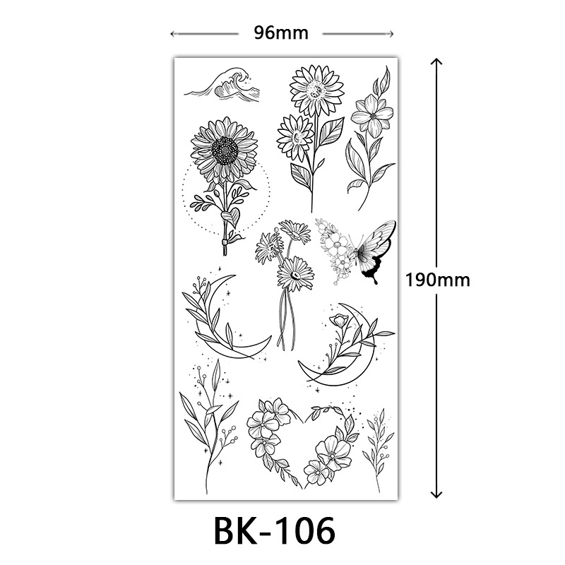 Picture of Cross-Border Supply of Sketch Flower Tattoo Stickers, Sketch Tattoo Stickers, Rose Flower Black and White Flower Tattoo