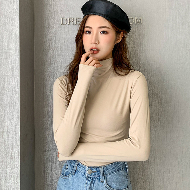 Picture of Milk Silk Bottoming Shirt Women's Long-Sleeved T-Shirt Half Turtleneck Spring, Autumn and Winter 2025 New Black Inner Style Tight Top