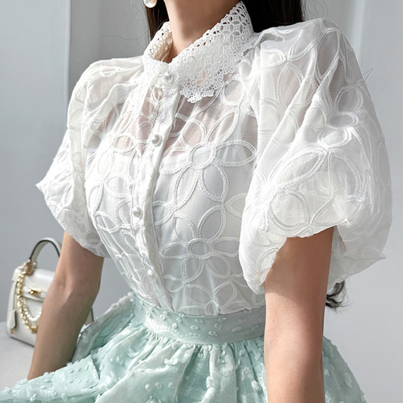 Multiplication New Early Autumn Fashion Puff Sleeve Two-piece Set Lapel Women's Shirt Fashion Two-piece Set