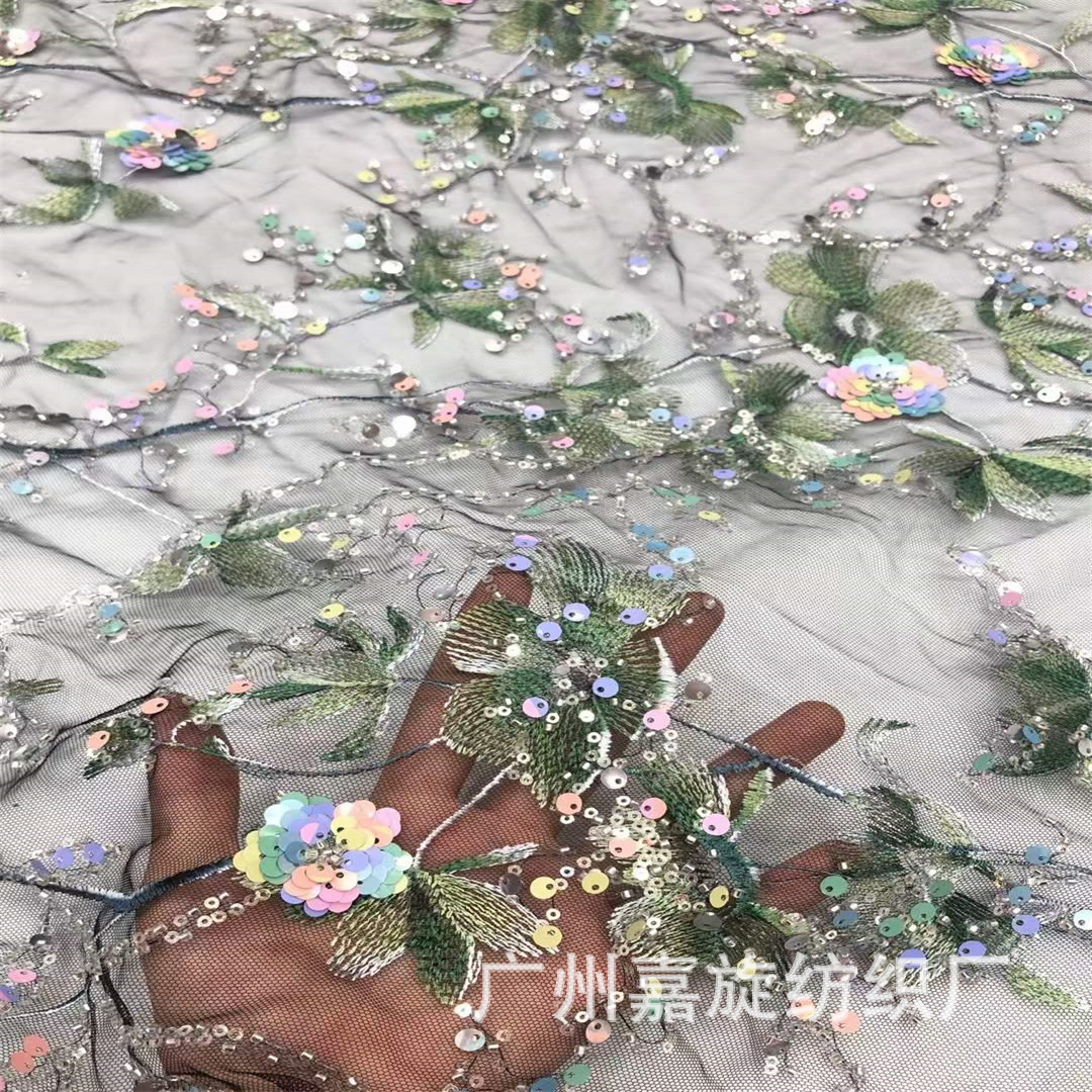 Sequins Lace Internet-Famous Chinese-Style Embroidered Mesh Sequin Embroidery Fabric Cheongsam Dress Women's Lace Embroidered Fabric