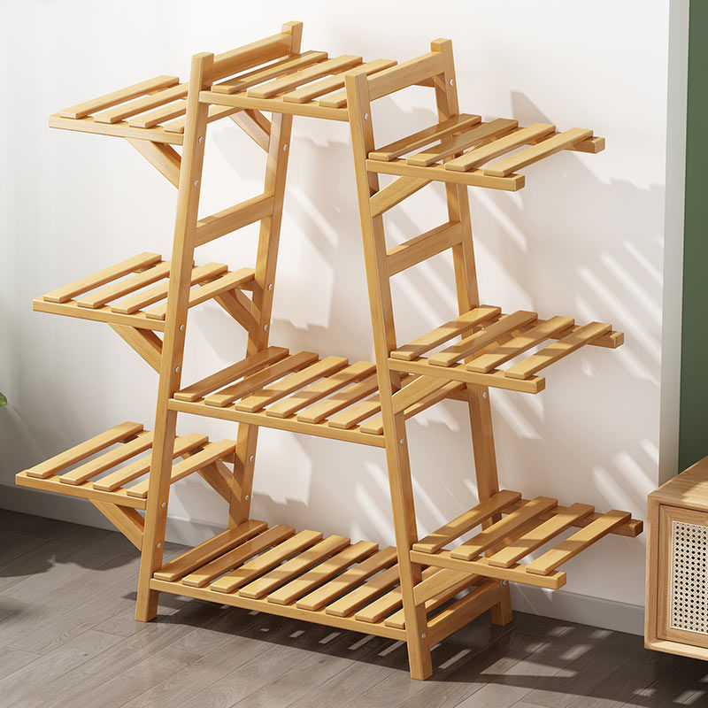European style living room balcony flower stand bamboo multi-layer succulent pothos flower shelf mobile indoor flower pot shelf cross-border
