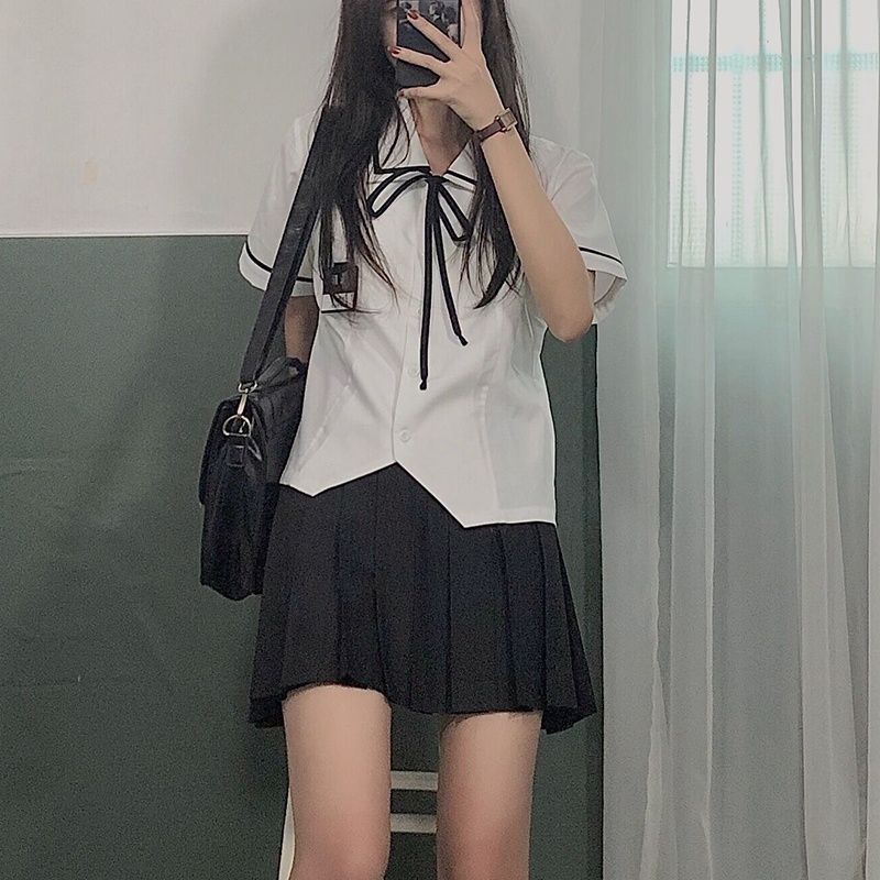 Xiaoye JK shirt uniform skirt plaid skirt suit summer Japanese students shirt skirt full school uniform class uniform women