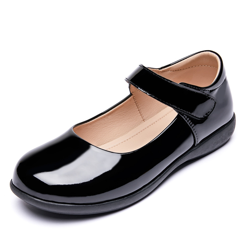 Picture of Girls' Leather Shoes, Children's Performance Shoes, Flower Girl Shoes, Student Black Flats, Ceremonial Shoes, School Shoes, Lightweight Velcro Shoes