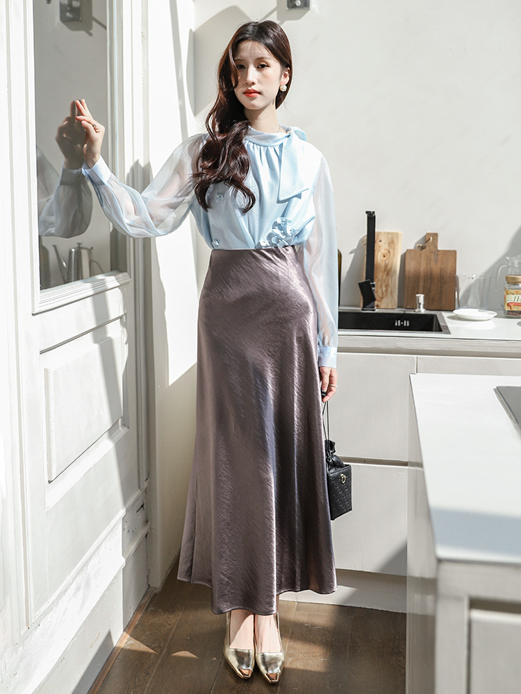 Fei Yuan High-grade Acetic Acid Satin Hip Fishtail Skirt Women's Early Spring New All-match High Waist Slim Long Skirt