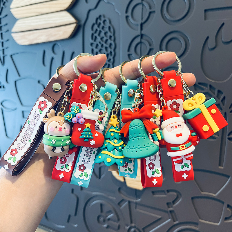 Picture of Cute Santa Claus keychain Christmas gift Christmas tree three-dimensional key chain Bell snowman elk wholesale