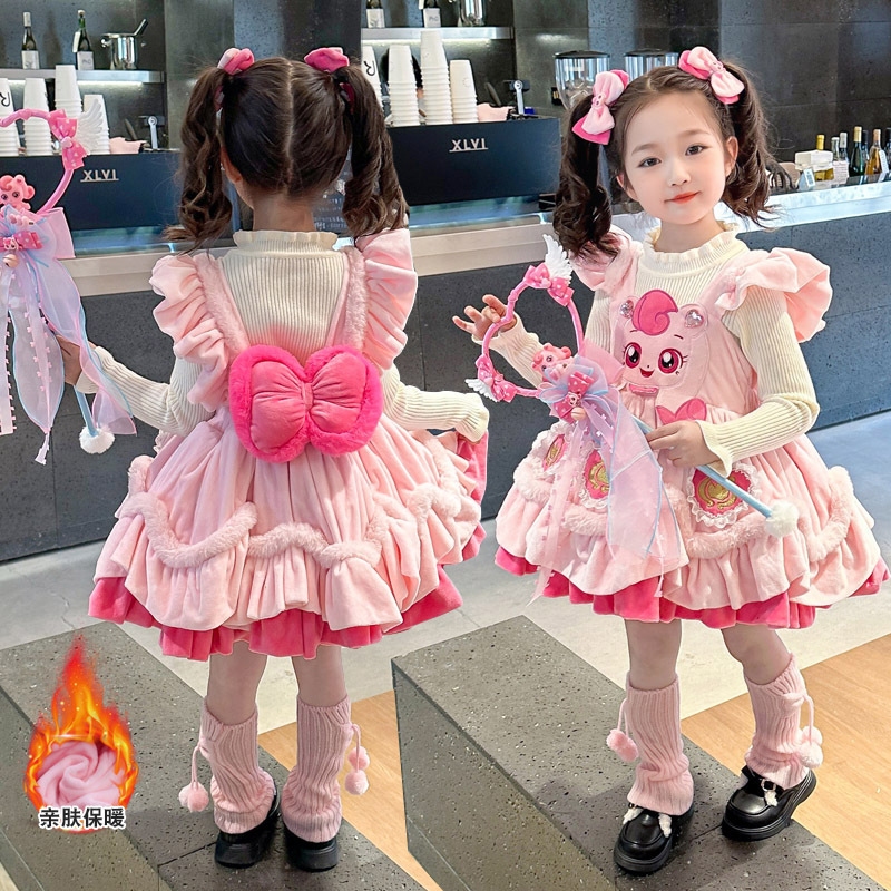 Baby Girl Lolita dress 2024 New Autumn and Winter Birthday Dress fleece-lined Sweet Cute Princess Dress
