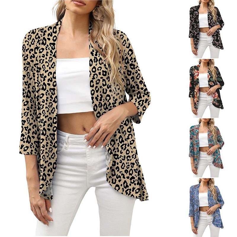 2022 European and American Foreign Trade Explosions Women's wish Amazon New Casual Fashion Printed Nine-point Sleeve Cardigan Top
